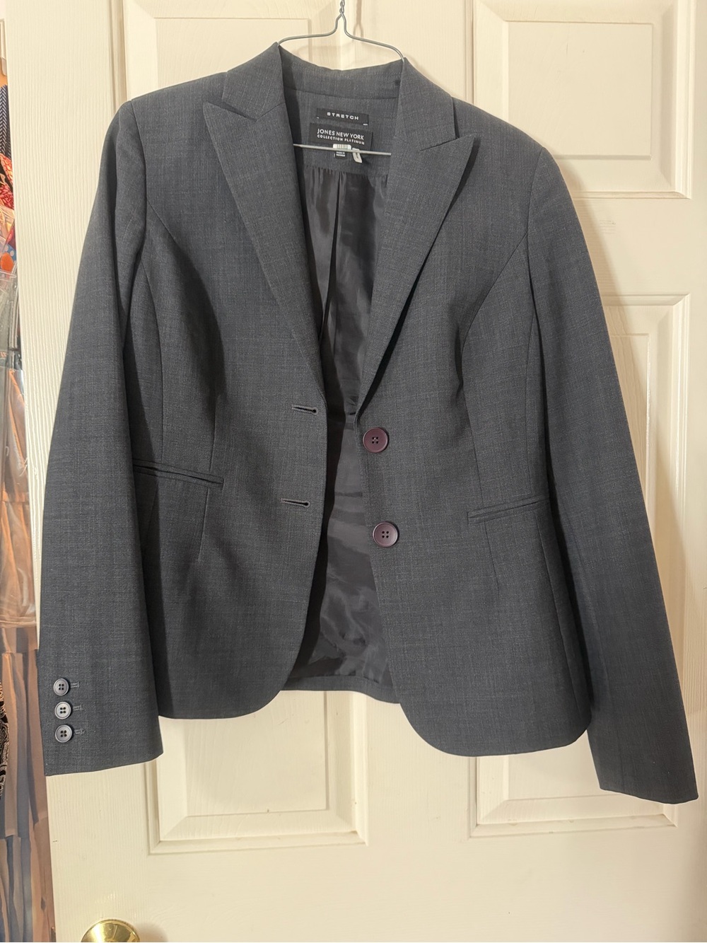 Jones New York Women's Charcoal Gray Tailored Blazer with Notch Lapel